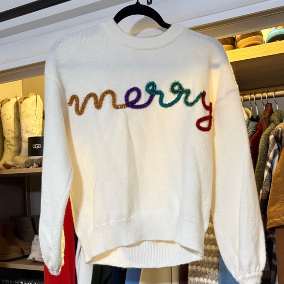 BiBi Sweaters - BiBi Cream Sweater with Multicolor 'Merry' Design